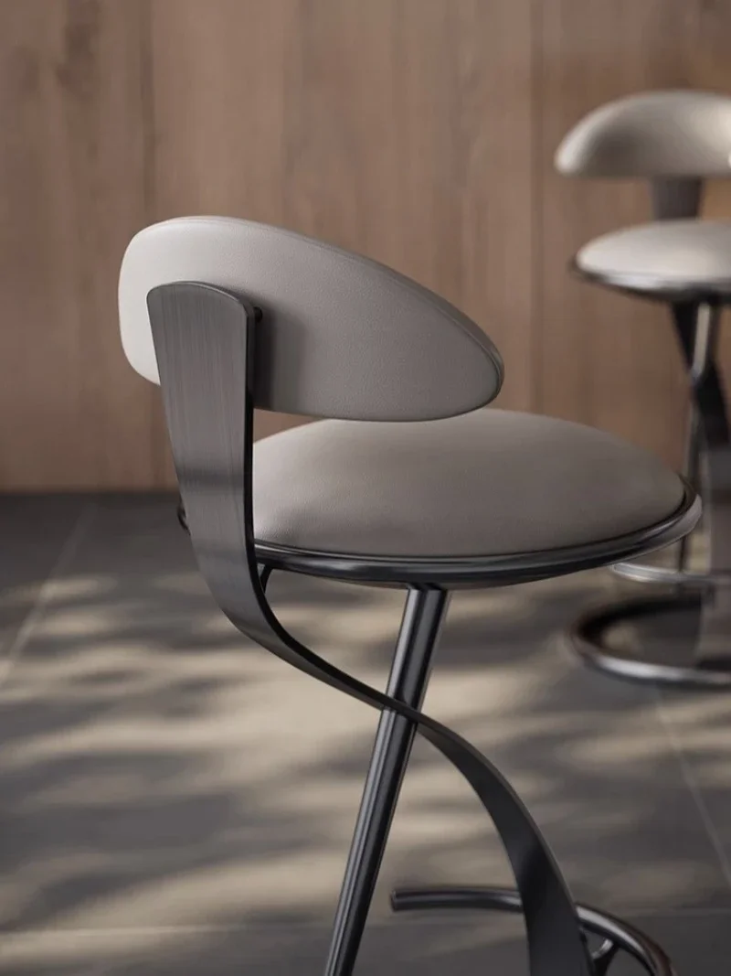 Bar Stool Modern Stainless Steel High Chair Villa Top Grain Italian Home Counter Chair Sturdy Seat Comfort Minimalist Leather
