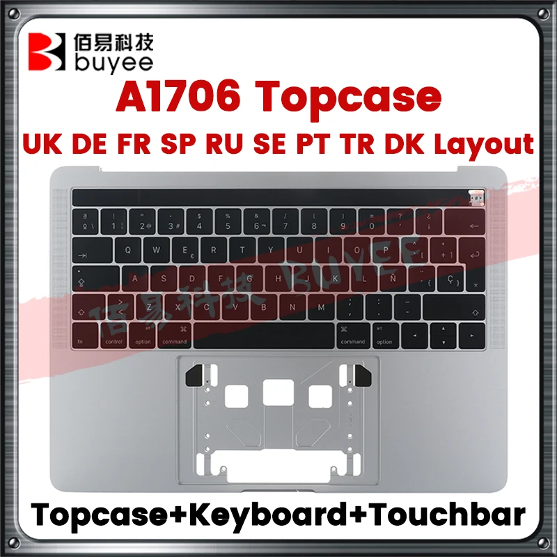 Original A1706 Top Case For Macbook Pro 13.3'' A1706 Palmrest GE FR SP UK RU TK Swedish Portuguese Danish Keyboard with touchbar
