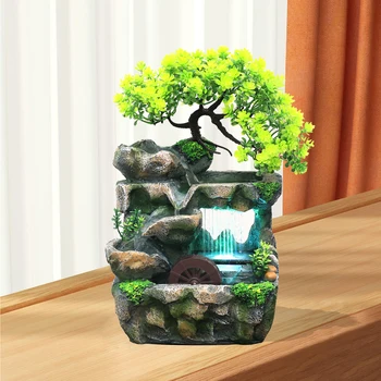 Desktop Small Rockery Simulation Tree Flowing Water Fountain And Rain Scenery for Meditation Yoga Room Creative Decorative 3