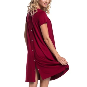 Breastfeeding Maternity Dress Postpartum Gown with Hidden Nursing Opening Short Sleeve