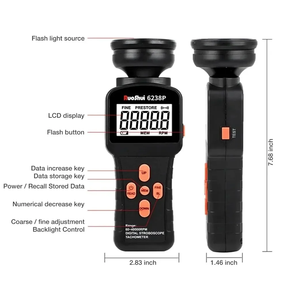 Phase Rotation Meter Digital Tachometer Stroboscope - Non-Contact RPM ...
