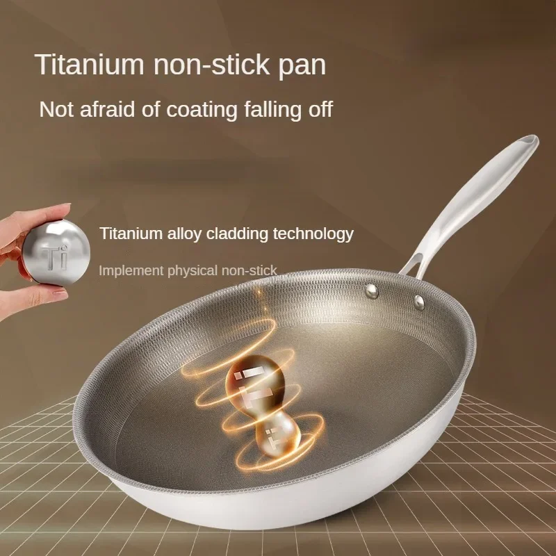 

Titanium Wok Pan 316 Stainless Steel Frying Pan Less Fume Cooking Pot Non StickSuitable for All Kinds of Stoves Pans Cookware