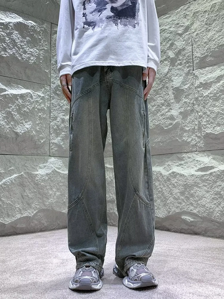 

YIHANKE Cargo Jeans Men Y2k Baggy Streetwear Trousers High Street Casual Fashion Straight-leg Pocket Vintage Denim Pants