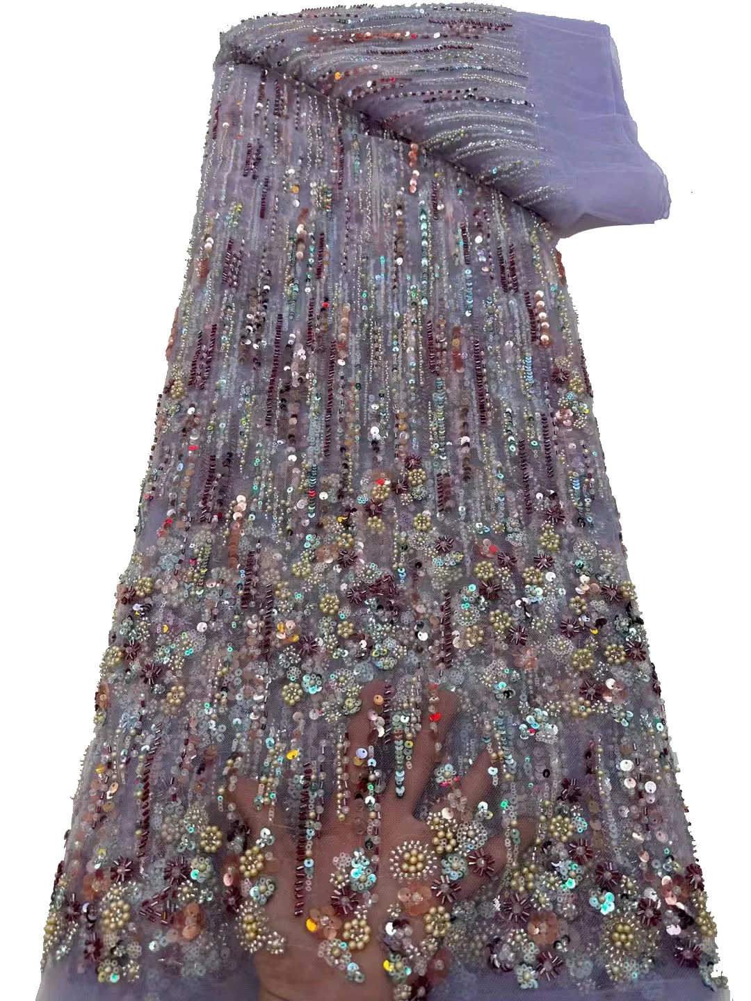 

New heavy industry three-dimensional gradient bead sequin embroidery net yarn, high-end fashion Qipao evening gown