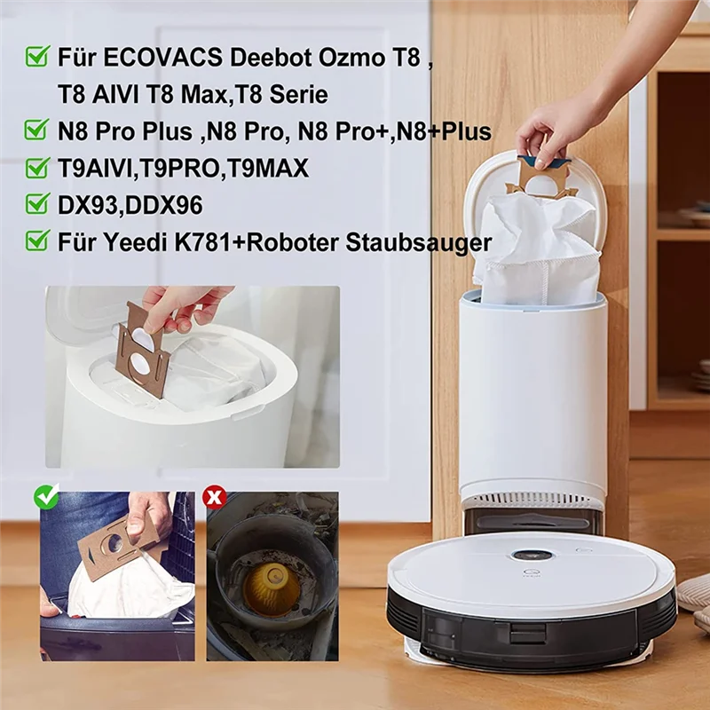 8 Sacchetti Raccolta Polvere Compatibili Per Aspirapolvere ECOVACS T8, T8 AIVI, DX93 E DDX96: Igienici, Facili Da Sostituire, Per Una Manutenzione Ottimale - 3