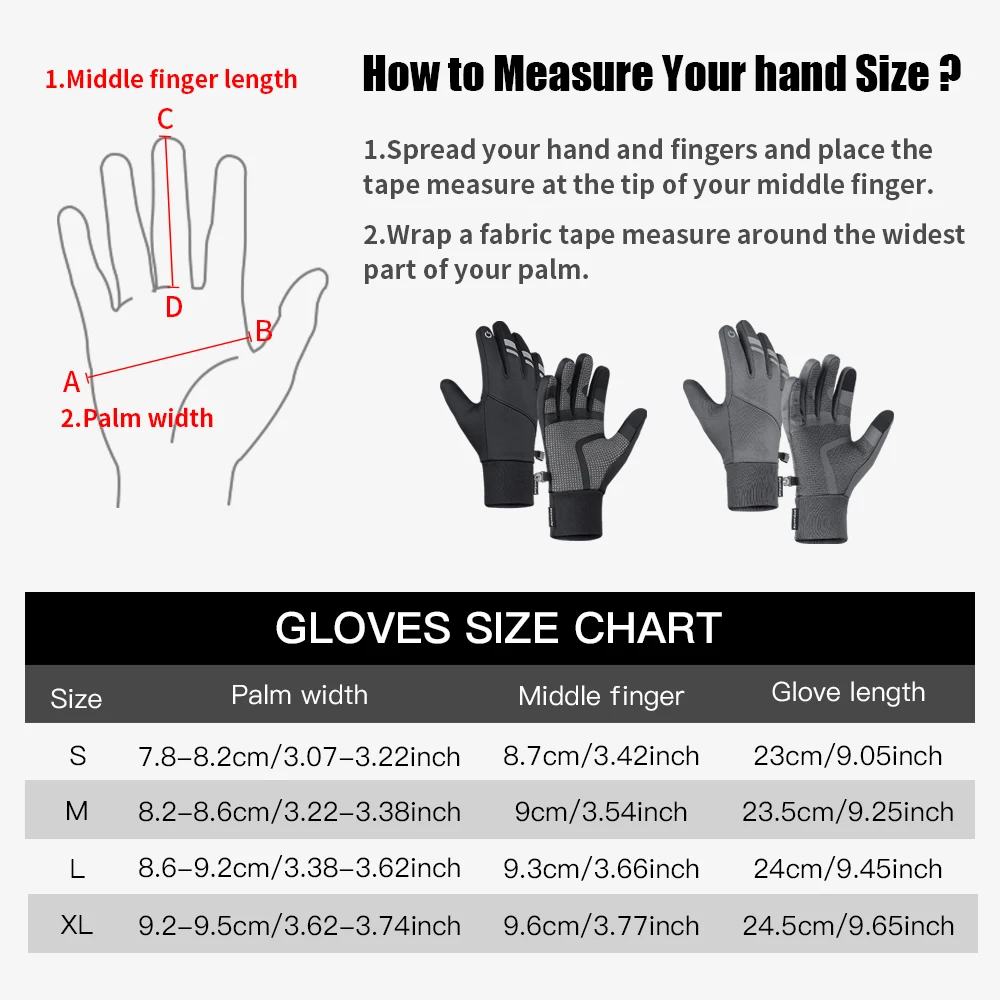 Warm Waterproof Touchscreen Anti-Slip Gloves for Outdoor Activities - Black
