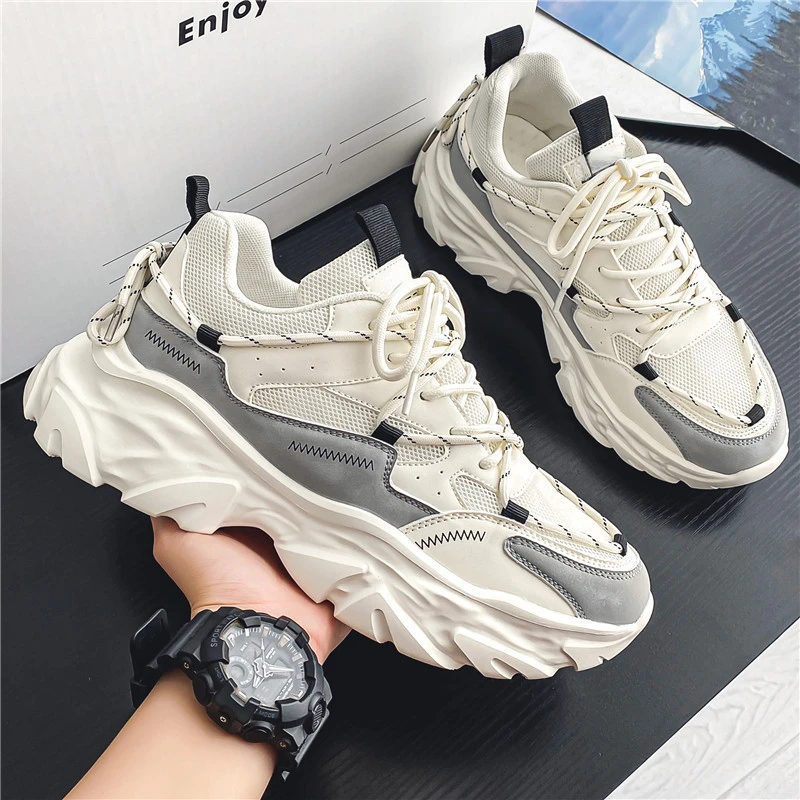 

Men Solid Color Fashion Sneakers Thick Sole Height Increasing Breathable Walking Shoes High Quality Hard Wearing Sports Shoes