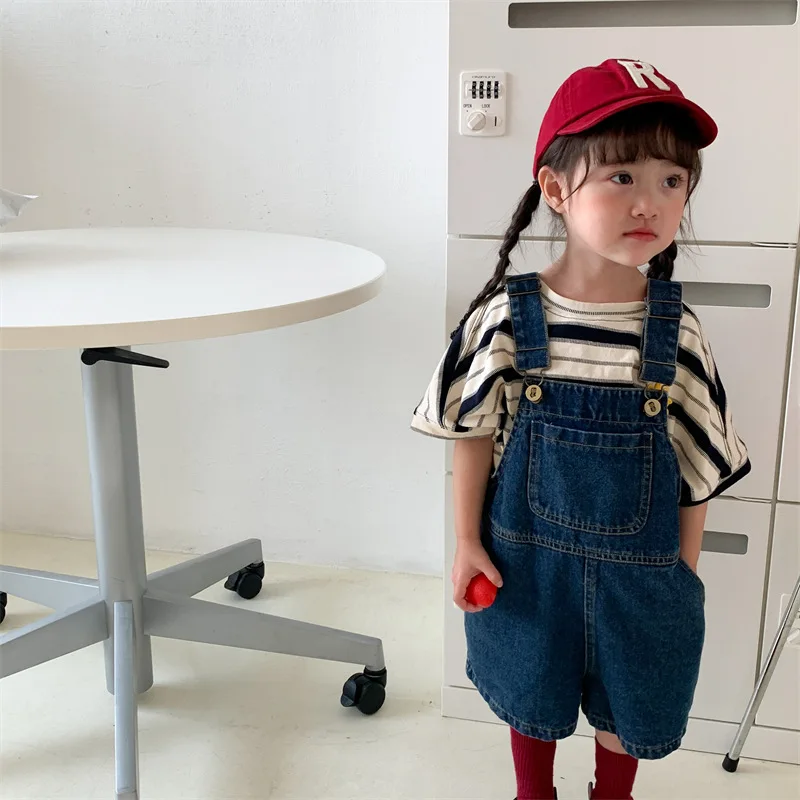 Summer Children Denim Jumpsuit Suspender Pants Kids Sleeveless Overalls Baby Girl One Piece Jeans Korean Boy Romper Trouser