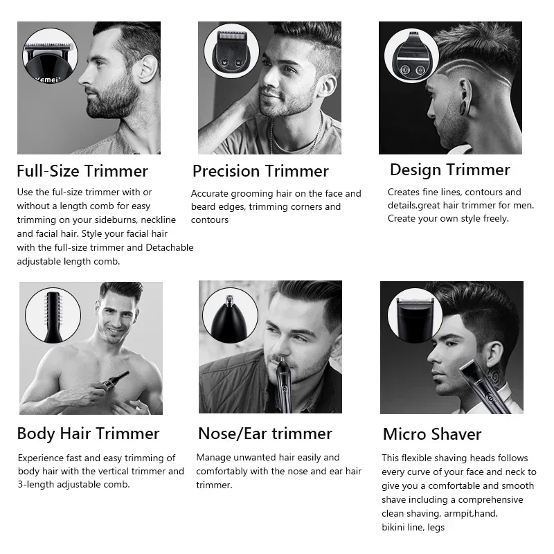 Kemei Electric Hair Clipper Shave Razor Machine Beard trimmer Hair Cutter Ear Nose Hair Trimmer Facial Cleaner Man Barber tools 4