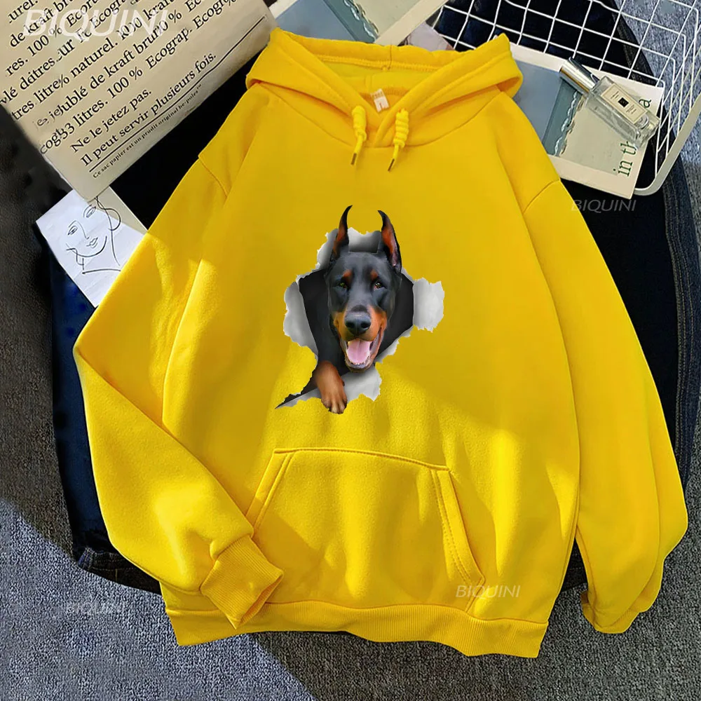 

Doberman Dog Hoodies Women Funny Creative Graphic Sweatshirts Harajuku Anime Clothes Autumn Loose Comfortable Fleece Pullovers