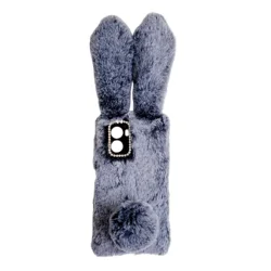 Fluffy Cute 3D Rabbit Fur Phone Case - Cozy and Adorable Cover for Nokia G11 Plus (Gray)