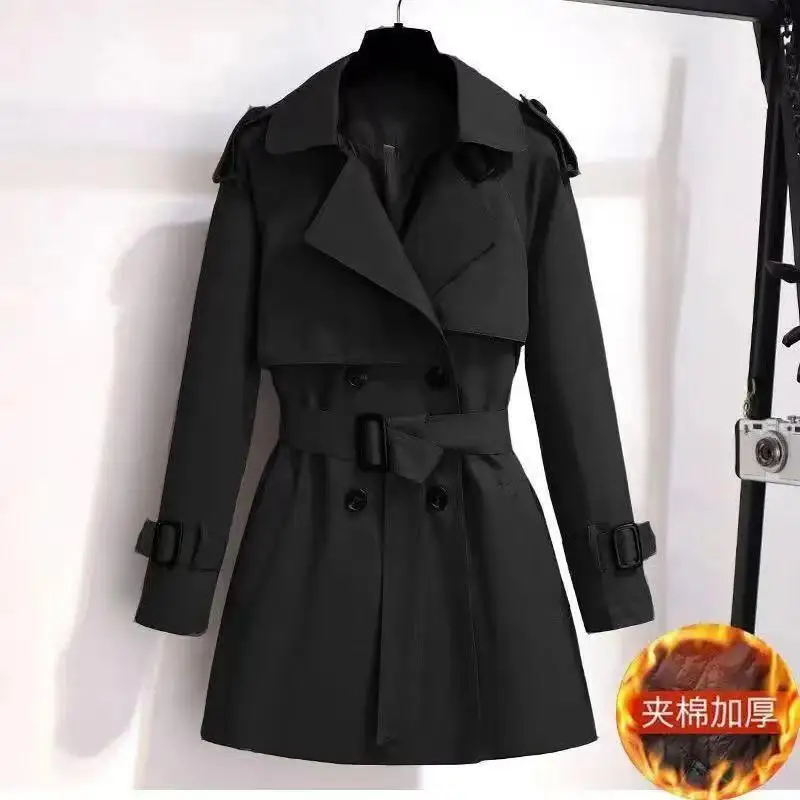 Women's Autumn Winter New Fashion Solid Color Half Open Collar Button Pocket Bow Long Sleeved Slim Fit Medium Length Jacket