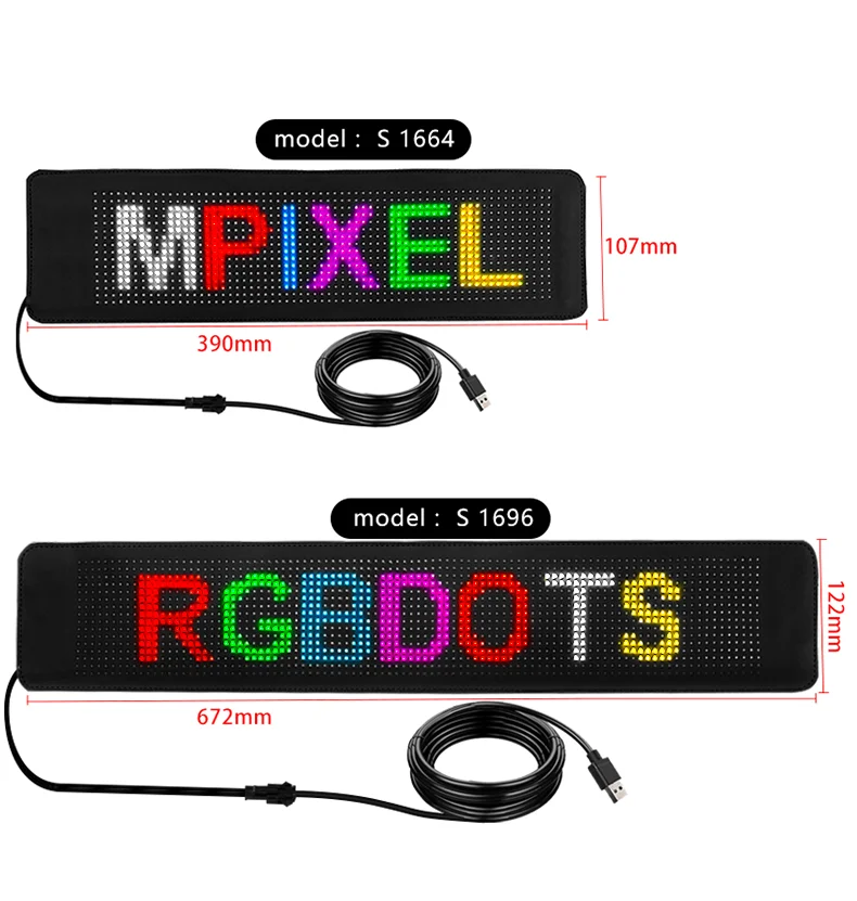 LED Display Board Led Flexible Advertising Screen DIY Pattern Car Rear Window Led Scrolling Caption Display USB Windshield Electronic Screen Light