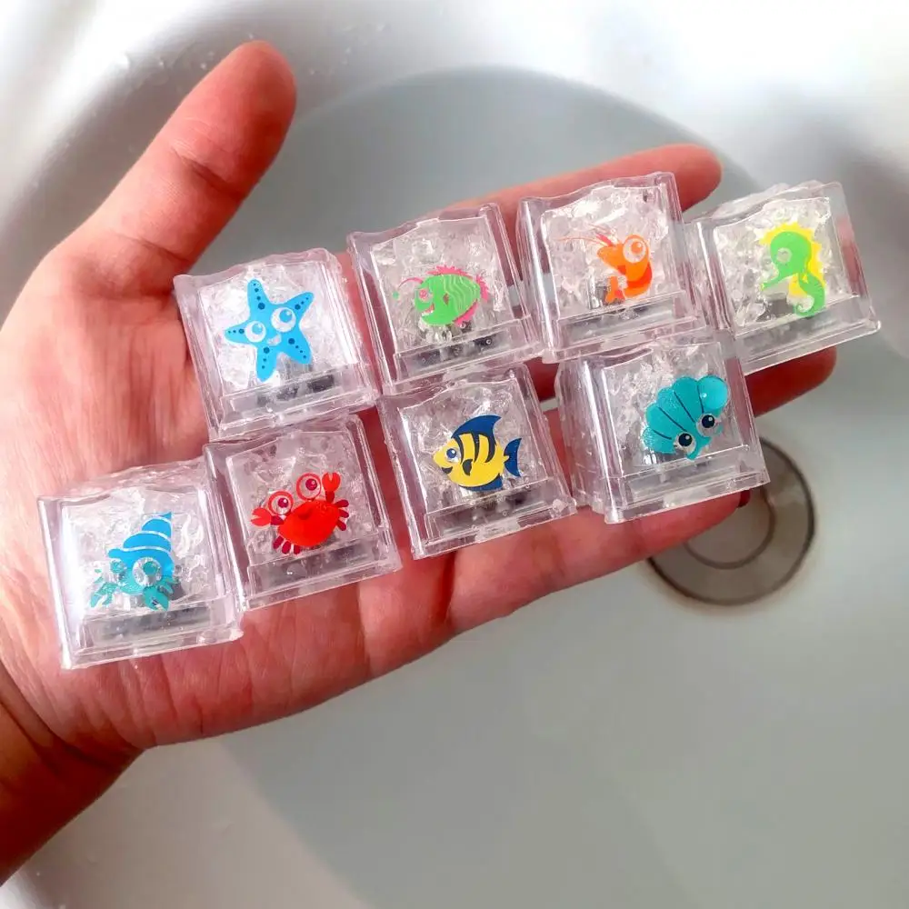 8Pcs Kids Bathing Luminous Ice Cubes Cute Animal Print Colorful LED Light Toys Children's Baby Bath Toys Floating 5