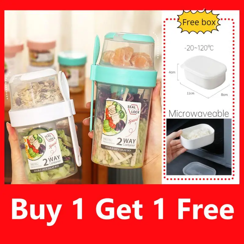 

Breakfast Oatmeal Cereal Nut Yogurt Salad Cup Seal Container Set With Fork Sauce Cup Lunch Box Lid Bento Tuppers Food Taper Bowl