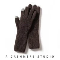 Autumn Winter Gloves Women High Quality Cashmere Knit Solid Full Finger Gloves Soft Warm Touch Screen Mittens Stretch