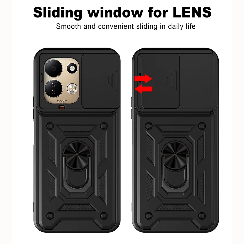 Armor Slide Camera Ring Kickstand Protective Phone Case Cover