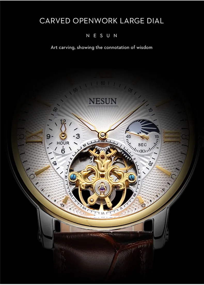Nesun-Relógio de pulso mecânico masculino, relógio automático,