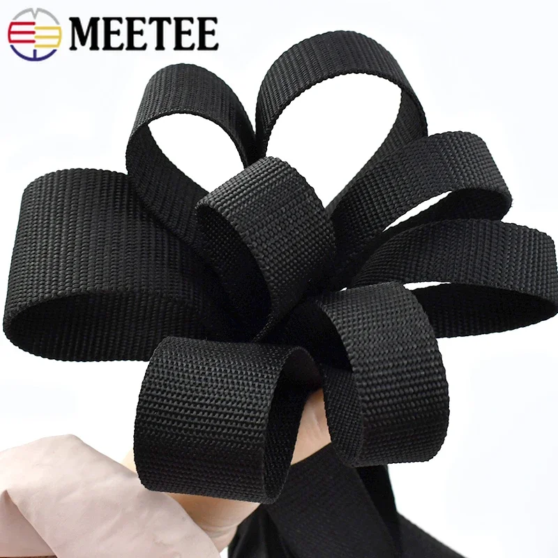 5/10/20M Meetee 20-50mm 나일론 웨빙 테이프 Balck 2mm 두꺼운 배낭 스트랩 리본 안전 벨트 슬링 바느질 트리밍 밴드 액세서리