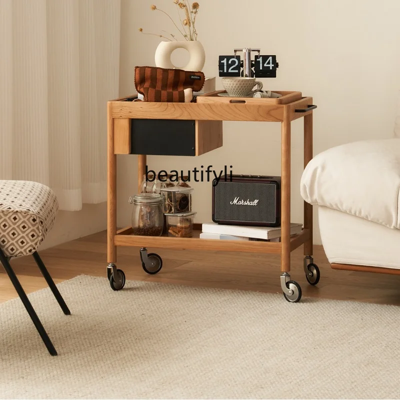 

Solid Wood Side Table Nordic Removable Trolley Cherrywood Japanese Style Coffee Table Sofa Side Table