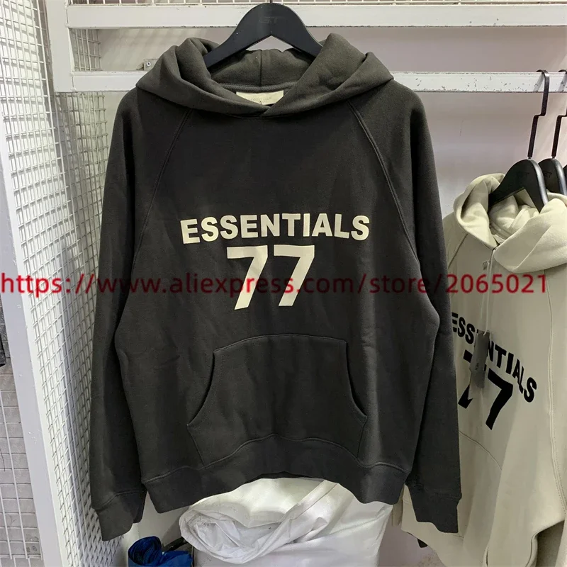 

Hip Hop ESSENTIALS 77 Flocking Logo Hoodie Men Women Top Quality Sweatshirts Oversize Pullovers