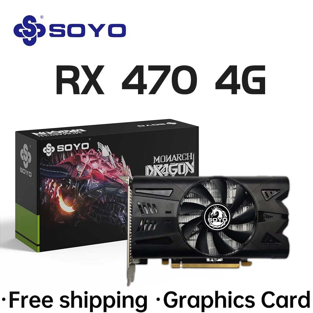 Видеокарта SOYO AMD Radeon RX470 4 ГБ GDDR5 для настольных игр с поддержкой HDMI DP DVI и охладителем с одним вентилятором