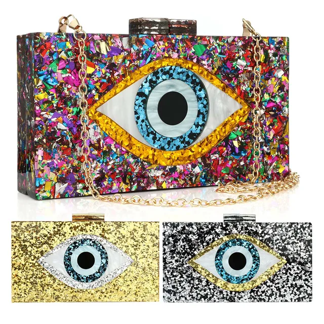 Brand New! Acrylic Box Clutch￼ Bag, Evening Bag,￼ Black Evil Eye￼ ￼Purse