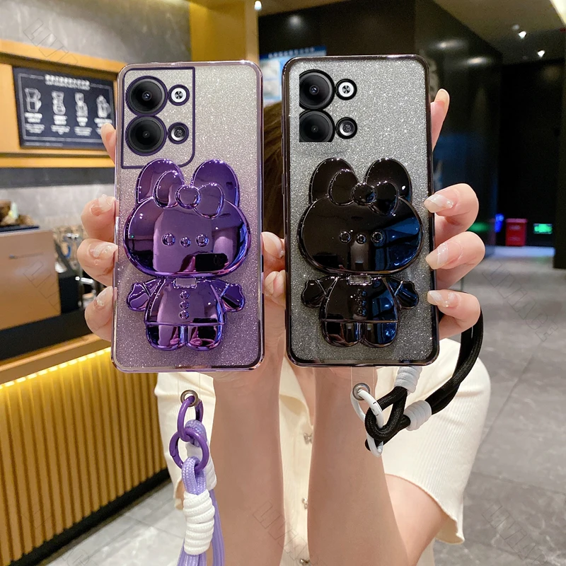 Reno8Pro позолоченный зеркальный браслет в виде кролика для Oppo Reno 8 8 8T 9 10 11 11F Pro Plus 4G чехол Reno9Pro Reno10Pro