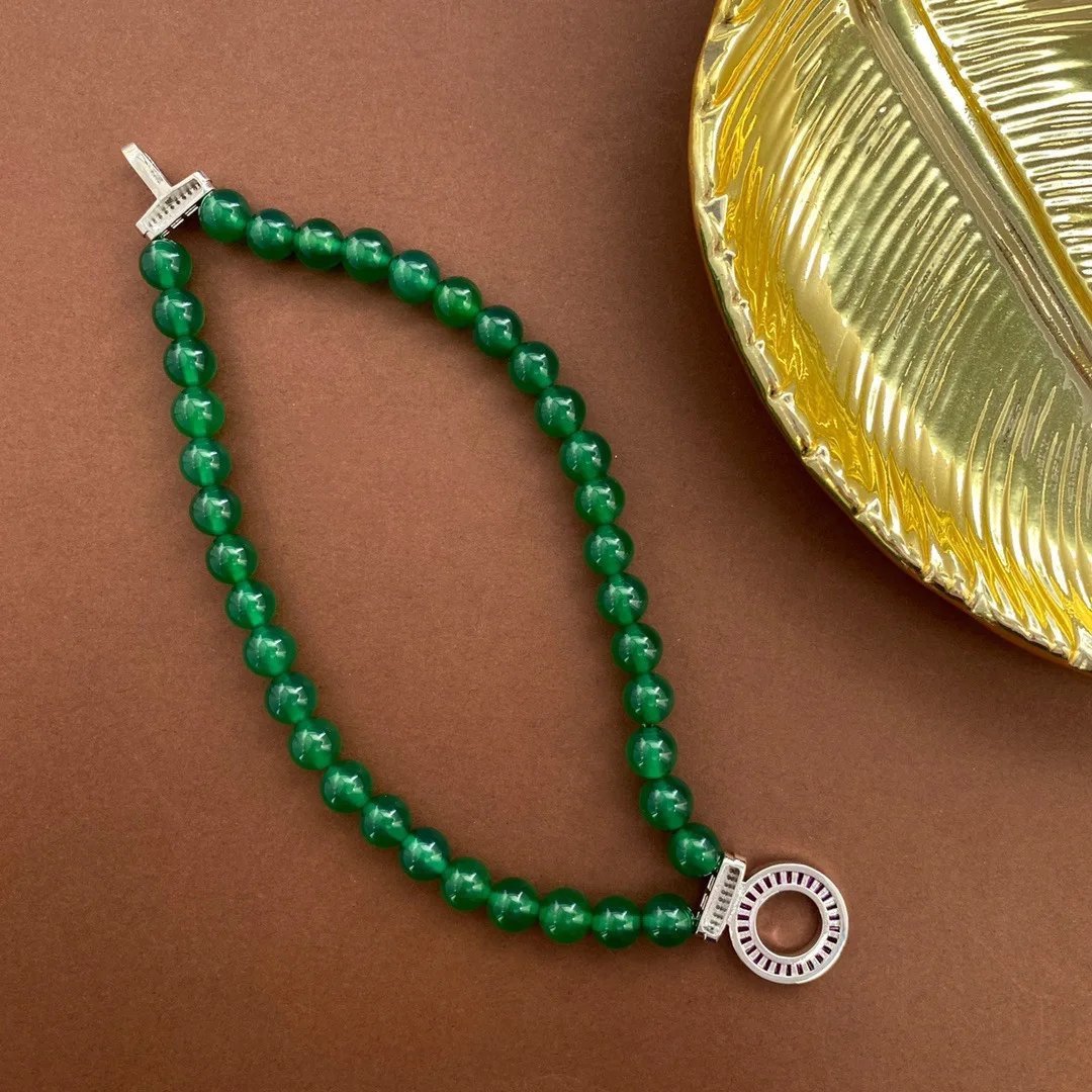 8mm green chalcedony agate beaded necklace set