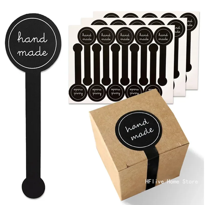 Black hand made long sealing sticker pudding bottle sticker baking box label sticker baking handicraft products 100pcs