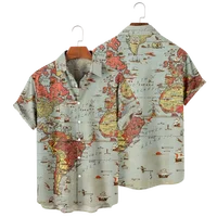 Summer Men's Shirts World Map Digital Printing Oversized Buttons Short Sleeves Loose Casual Slim Fit Shirts Fashion European Siz 2