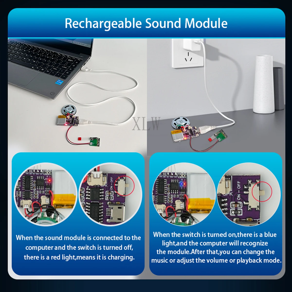 MP3 Music Sound Chips USB Download Greeting Cards Control Playback 4MB/16MB Voice Module for Christmas Birthday Card Toys Gifts