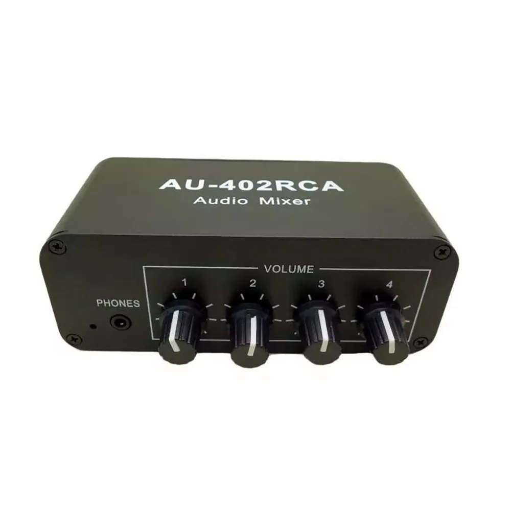 RCA Stereo Audio Mixer with Volume Control and Headphone Amplifier