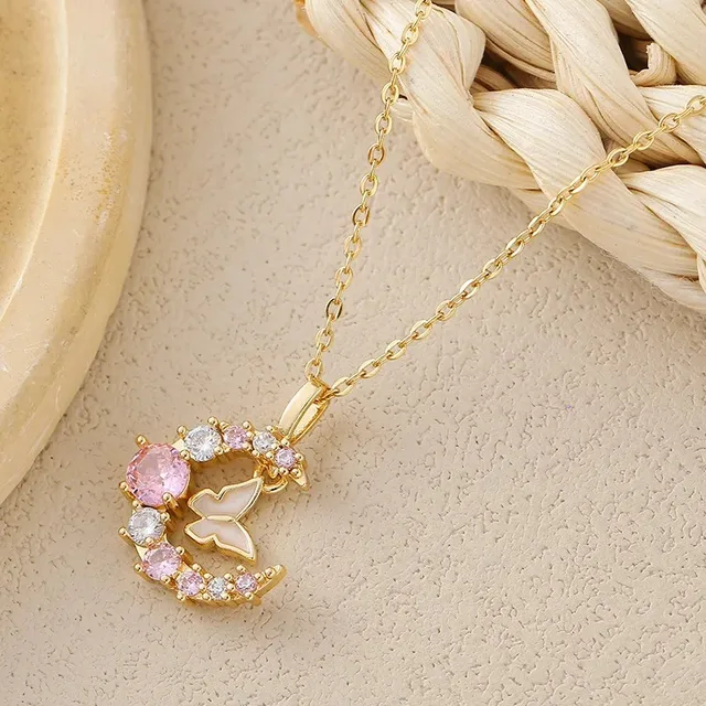 New Korean Fashion Butterfly Moon 2025 Necklace Women's Stainless Steel Cute Collar Chain High End Elegant Jewelry Girls Gift 1