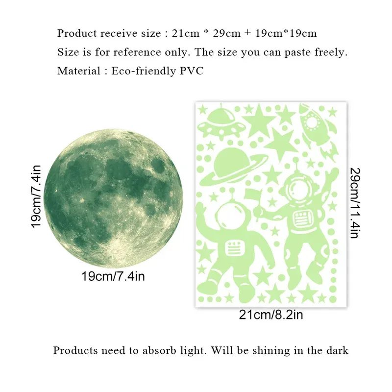 Luminous Wall Stickers-Astronaut Luminous Wall Stickers Stars and Moon Self-adhesive Wallpaper for Children's Bedroom
