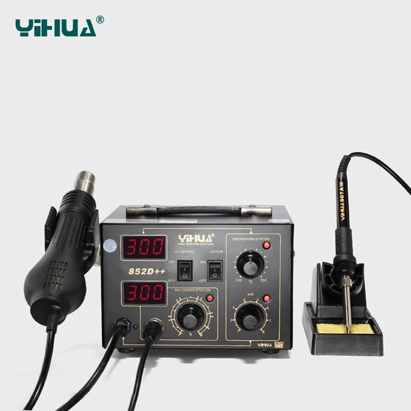 

YIHUA 852D++ 220V 110V Pump Type Hot Air Heat Gun Digital Soldering Iron 2in1 SMD Hot Air Rework Solder Station