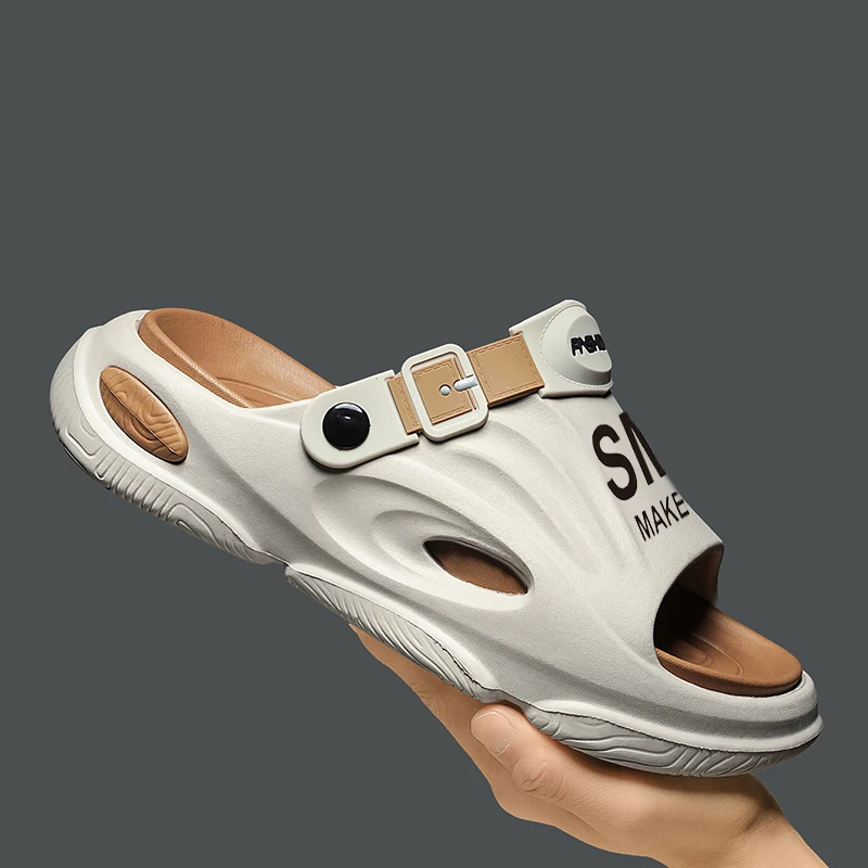 Men's Slippers with Anti-Collision Design, Wear-Resistant, Non-Slip, Contrasting Color Slippers, Men's Bathing Home Thick-Soled Heightening Sandals