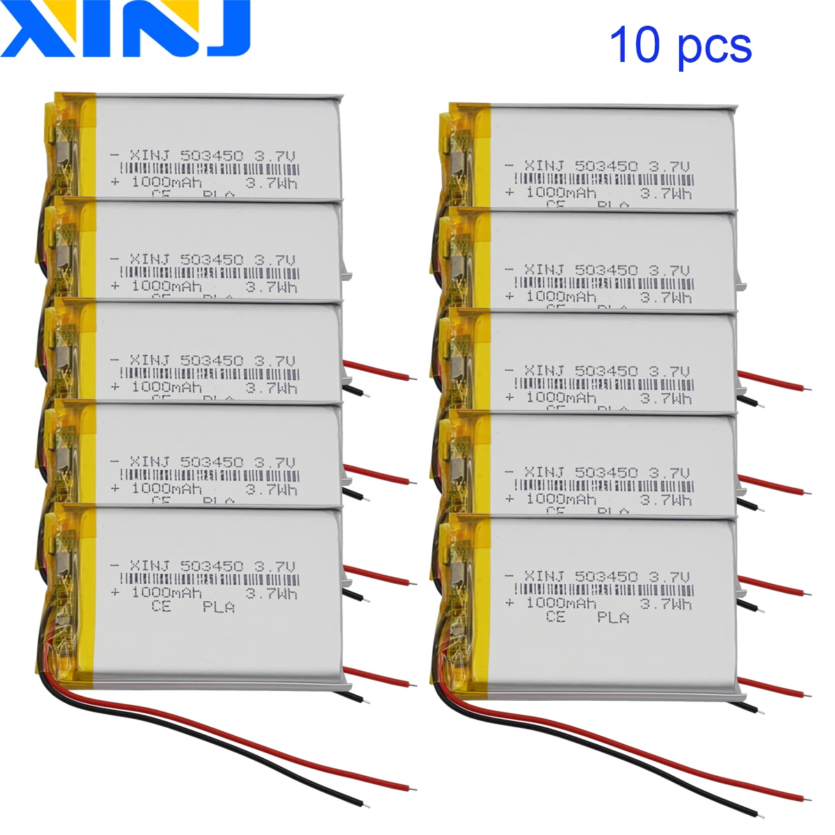 

10pcs 3.7V 1000mAh 3.7Wh Polymer Rechargeable Lithium Lipo Battery 503450 For GPS Camera Music Player Bluetooth Earphone Speaker