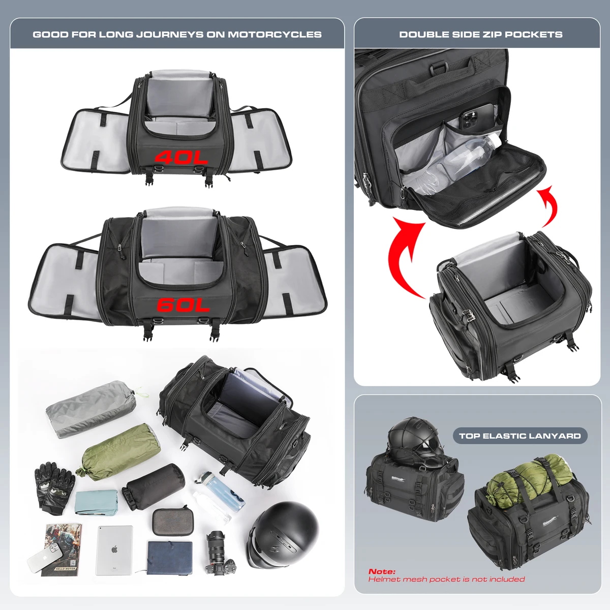 Rhinowalk Motorcycle Bag Waterproof PVC Motorcycle Seat Bag Big Capacity 40-60L Rear Tail Saddle Bag Outdoor Travel Luggage 2023 — view 3