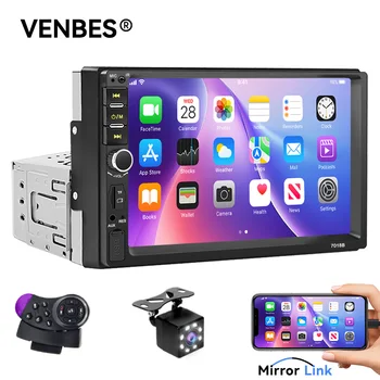 VENBES Radio de coche de 7 pulgadas Universal Mirrorlink Bluetooth FM cámara de marcha atrás 1 DIN Audio automático 1
