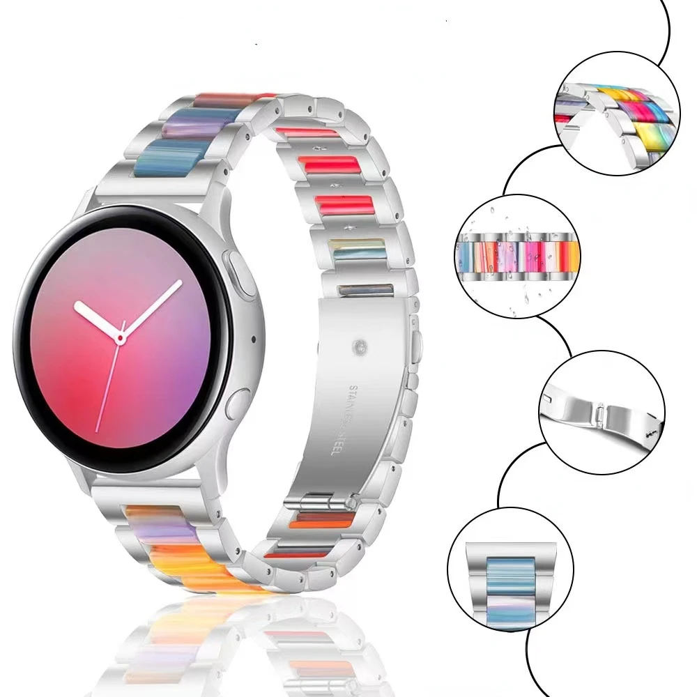 20mm/22mm Metal+Resin strap For samsung Galaxy Watch 3/Active 2/Huawei Watch 42mm Luxury Bracelet Wristband for Amazfit GTR Bip