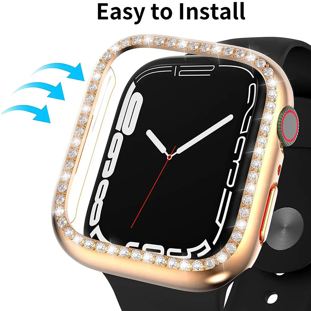 Diamond Glass+Cover For Apple Watch Case 45mm 41mm 40mm 44mm 42mm 38mm Bling Bumper+Screen Protector iwatch Series 9 8 7 3 6 SE apple watch screen protector watch screen protector case watch accessories watch screen protector apple watch screen protector case watch case watch protective case watch cover watch protective cover glass cover