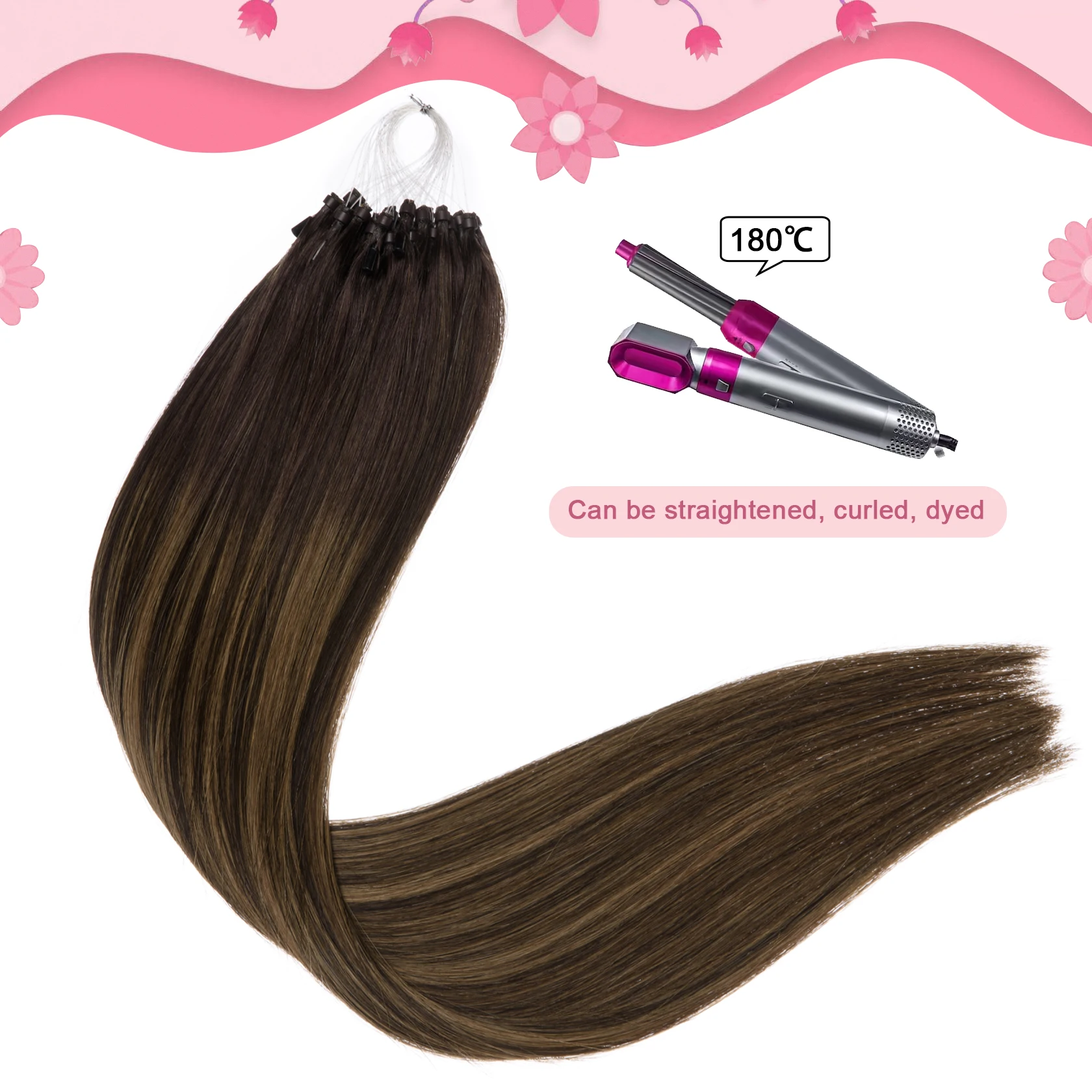 Micro Beads Hair Extensions Ombre Micro Loop Human Hair Extensions #2/8/2 Invisible Ring Extension for Women 1g/s 50g