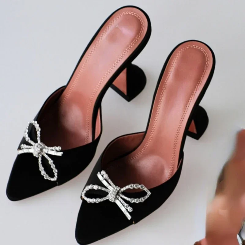 كعب عالي مفتوح من حجر الراين وفم السمكة للنساء ، ص...