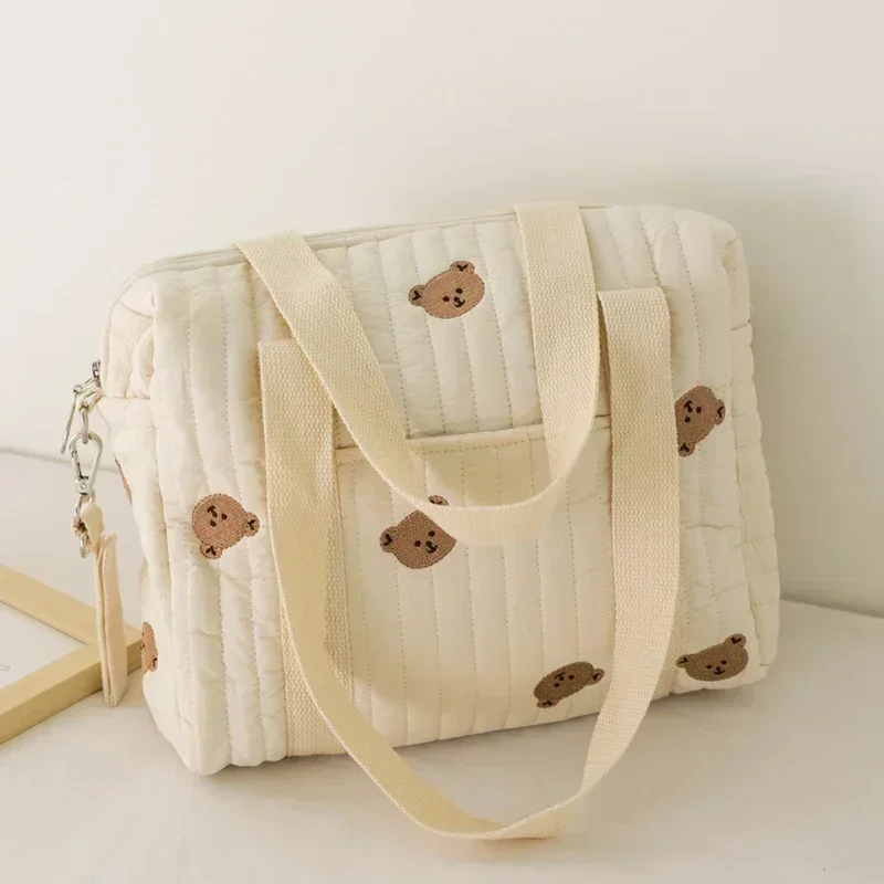 Baby Stroller Nappy Bag Korea Cute Bear Embroidery Flower Mommy Bag Soft Maternity Shoulder Pack Portable Baby Diaper Organizer