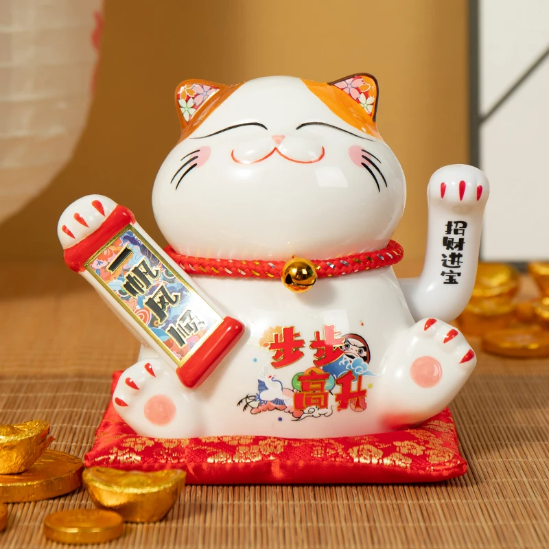 Maneki Neko Gatto Portafortuna Tradizionale Giapponese In Oro 15,5 Cm - 7522