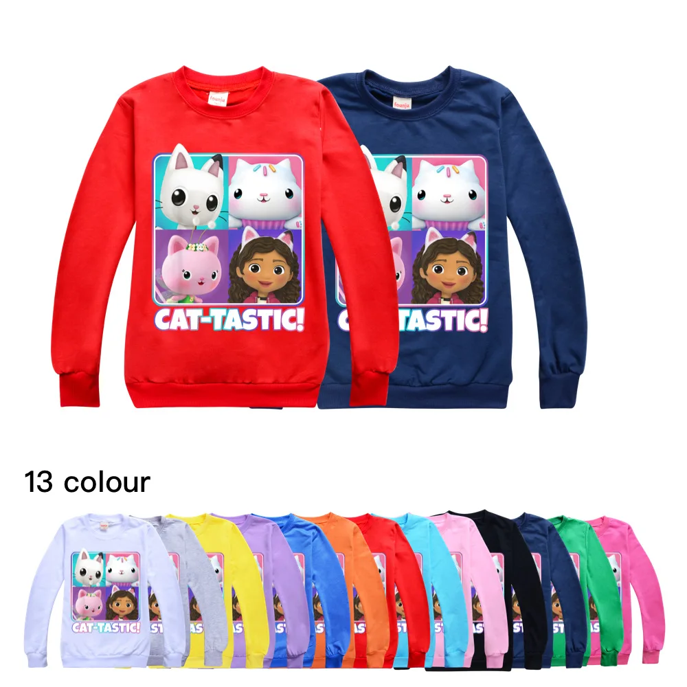 Gabbys Cat Felpa Per Bambini Felpa Con Cappuccio Per Ragazze Gabbys Dollhouse Girl Baby Giacca A Maniche Lunghe Maglione O-Collo Tshirt Abbigliamento 