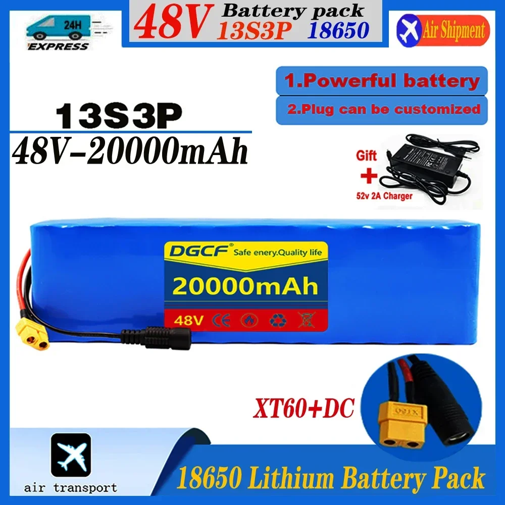 13S3P 48V 20000mAh 20Ah 18650 Lithium-ion Battery Pack with 1000W BMS for 54.6V 2