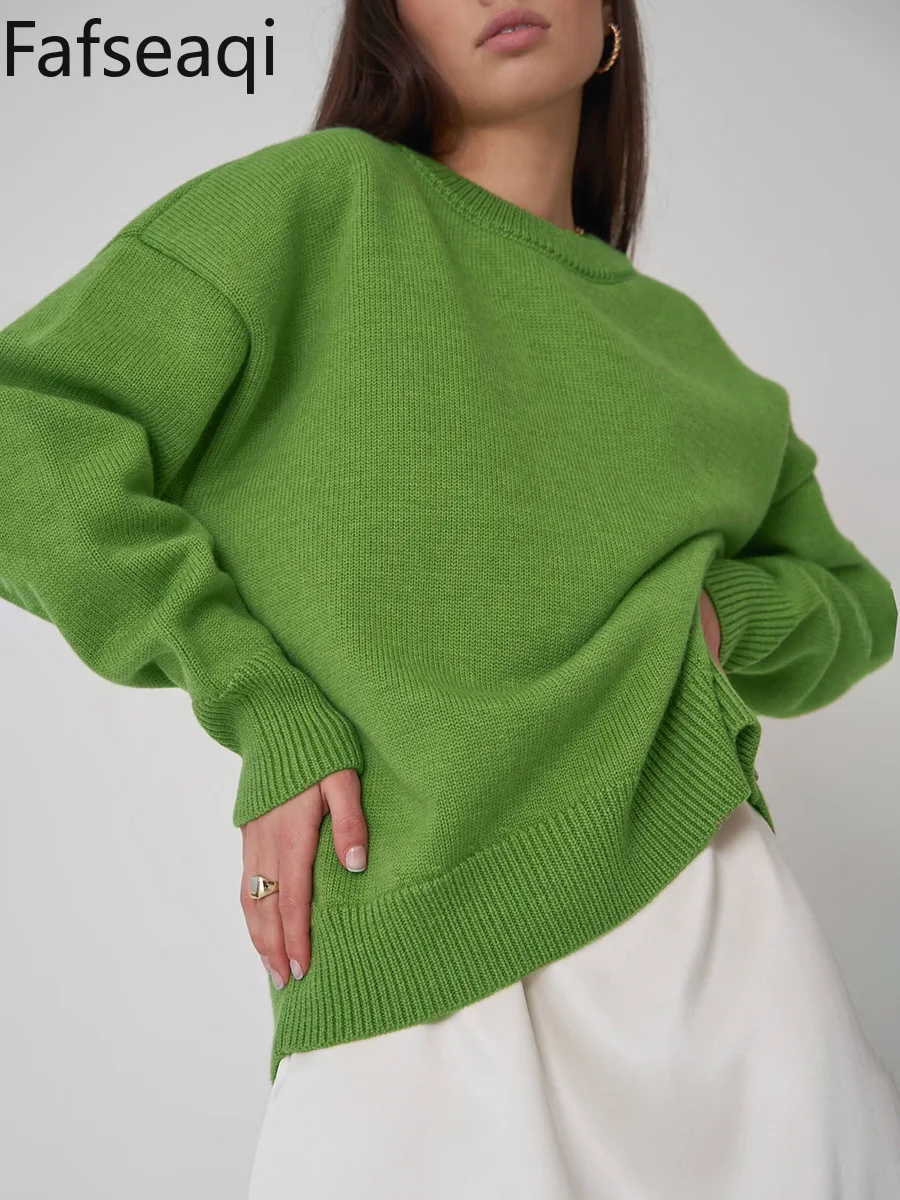 

2024 Winter Women's Warm Sweaters Black Knitted O Neck Pullovers for Women Long Sleeve Basic Korean Knit Oversized Sweatshirts