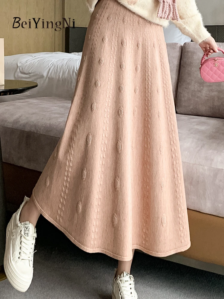 

Beiyingni Korean Casual Women's A-line Skirt Plain Chic Fashion High Waisted Vintage Pleated Knitted Skirts for Ladies Faldas